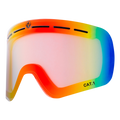 Ersatzglas TROOP Youth von NAKED Optics: Regenbogengetönte Skibrillen-Linse mit Belüftungsschlitzen, Anti-Fog-Beschichtung und CAT.1-Kennzeichnung unten rechts.