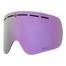 Die NAKED Optics Skibrille verfügt über eine lila getönte, gewölbte Scheibe mit Anti-Beschlag-Beschichtung, Belüftungsschlitzen und einer CAT.3-Kennzeichnung in der unteren Ecke.
