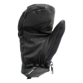 Introducing The AGENT Mitten by NAKED Optics—a black insulated mitten with a robust Ziegenleder palm, an elastic wrist, and a practical zipper pull near the cuff for added convenience—perfekt für warme Fäustlinge an kalten Tagen.
