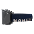 The NOVA by NAKED Optics are black ski goggles with a navy blue strap featuring the word “NAKED” in bold white letters. These große Skibrille offer an innovative Magnetwechselsystem for easy lens changes and an advanced Anti-Fog-Beschichtung, ensuring a clear view on the slopes.