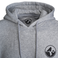 Unisex Hoodie Back-Print from NAKED Optics in gray, featuring black geometric logos on the left chest and inside the neckline.