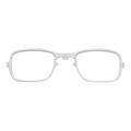 The Optisches Insert HAWK by NAKED Optics, a pair of white rectangular eyeglass frames with clear lenses designed to accommodate your individuelle Sehstärke, is displayed on a plain white background.