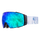 Blaue und grüne reflektierende Skibrille von NAKED Optics mit weißem und grauem, verstellbarem Band mit Logo und Anti-Beschlag-Beschichtung für klare Sicht auf der Piste.