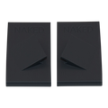 Two black rectangular Maskenclip für FFP2 Maske from NAKED Optics, each featuring a raised angular fold in the center, designed for Brillenband Befestigung or use as Maskenclips Skifahren.