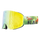 Seitenansicht der NAKED Optics Skibrille mit gelb verspiegelten Gläsern, Flamingo- und Dschungel-Print-Band sowie Anti-Fog-Beschichtung für klare Sicht auf der Piste.