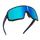 Die schwarze Sportsonnenbrille The VOLT von NAKED Optics besticht durch blau verspiegelt getönte Gläser und weiße Sprenkel am Rahmen – ideal für Outdoor-Abenteuer dank zuverlässigem UV400-Schutz.