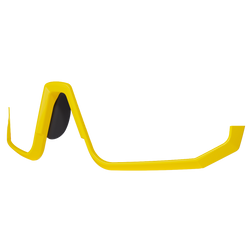 NAKED Optics gelbe Vollrahmen-Sportbrille mit einem einzelnen schwarzen Glas, dargestellt aus einem seitlichen Winkel auf weißem Hintergrund.